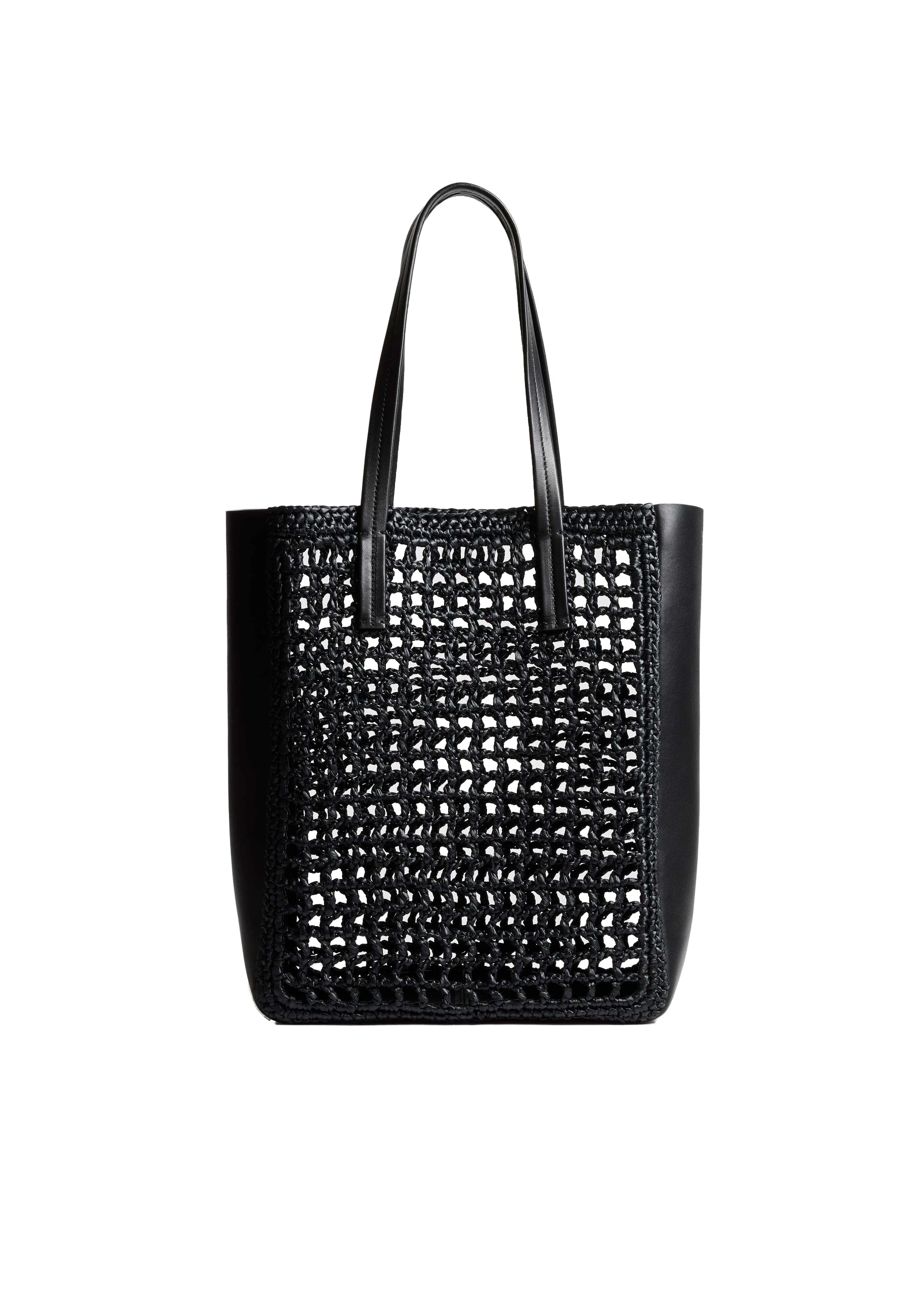 Khaite Small Zoe Tote in Black Raffia with Black Leather | Buy Bags at Luxury Shoes Khaite Small Zoe Tote in Black Raffia with Black Leather
