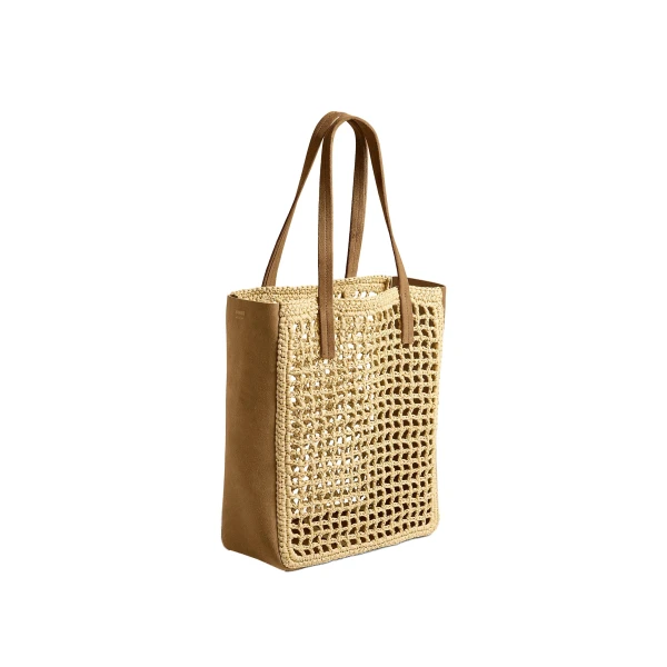 Small Zoe Tote in Natural Raffia with Mud Suede - Image 2