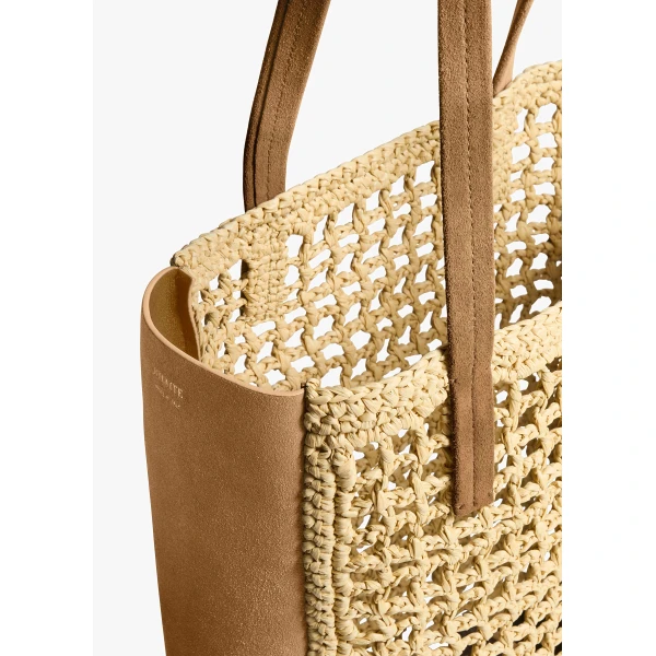 Small Zoe Tote in Natural Raffia with Mud Suede - Image 3