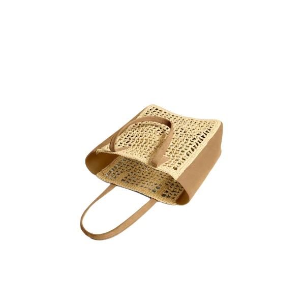 Small Zoe Tote in Natural Raffia with Mud Suede - Image 4