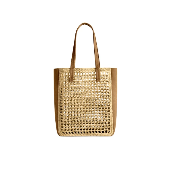 Small Zoe Tote in Natural Raffia with Mud Suede