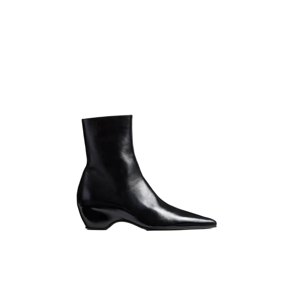 Sybil Ankle Boot in Black Glazed Leather