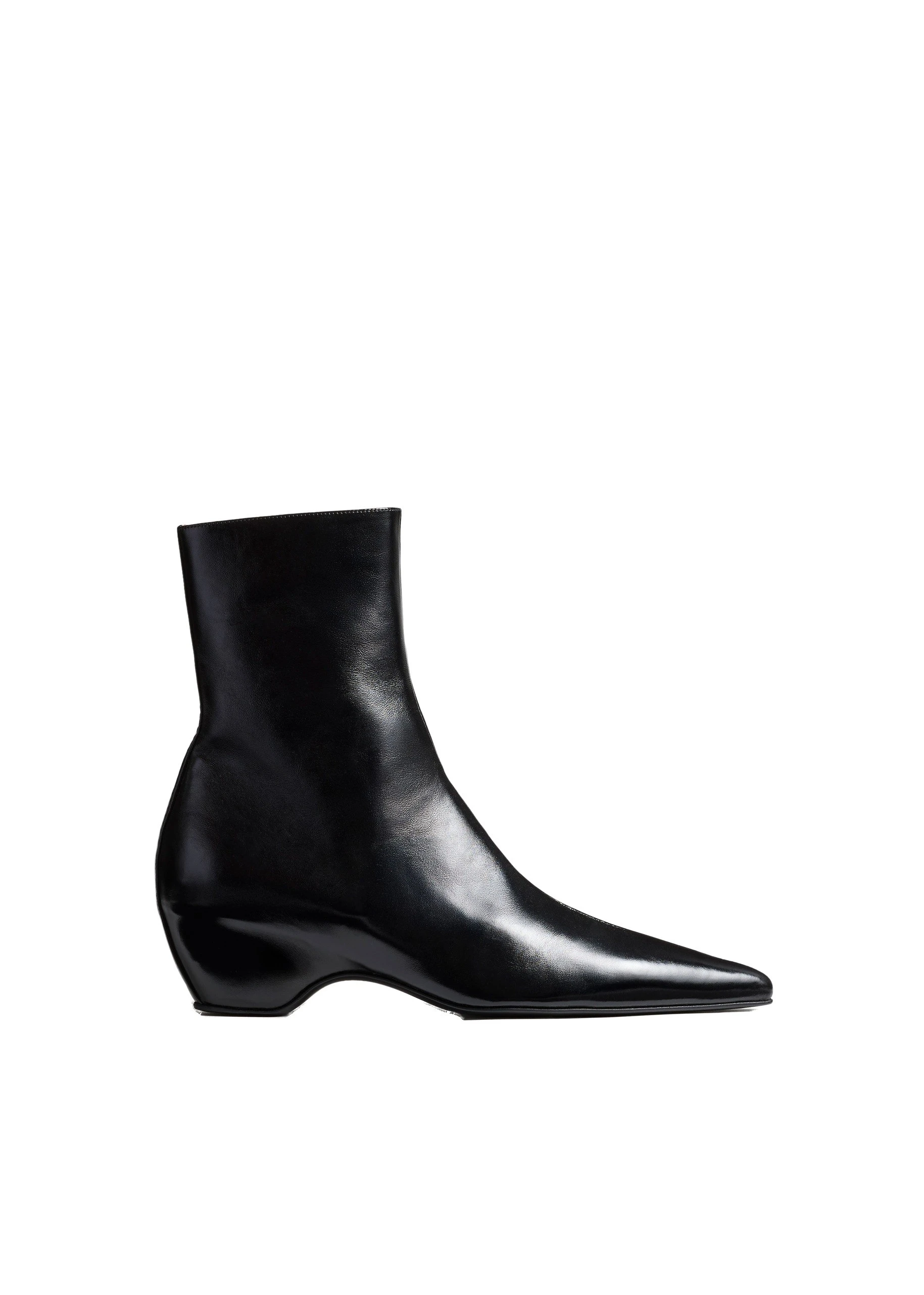 Khaite Sybil Ankle Boot in Black Glazed Leather | Buy Shoes at Luxury Shoes Khaite Sybil Ankle Boot in Black Glazed Leather