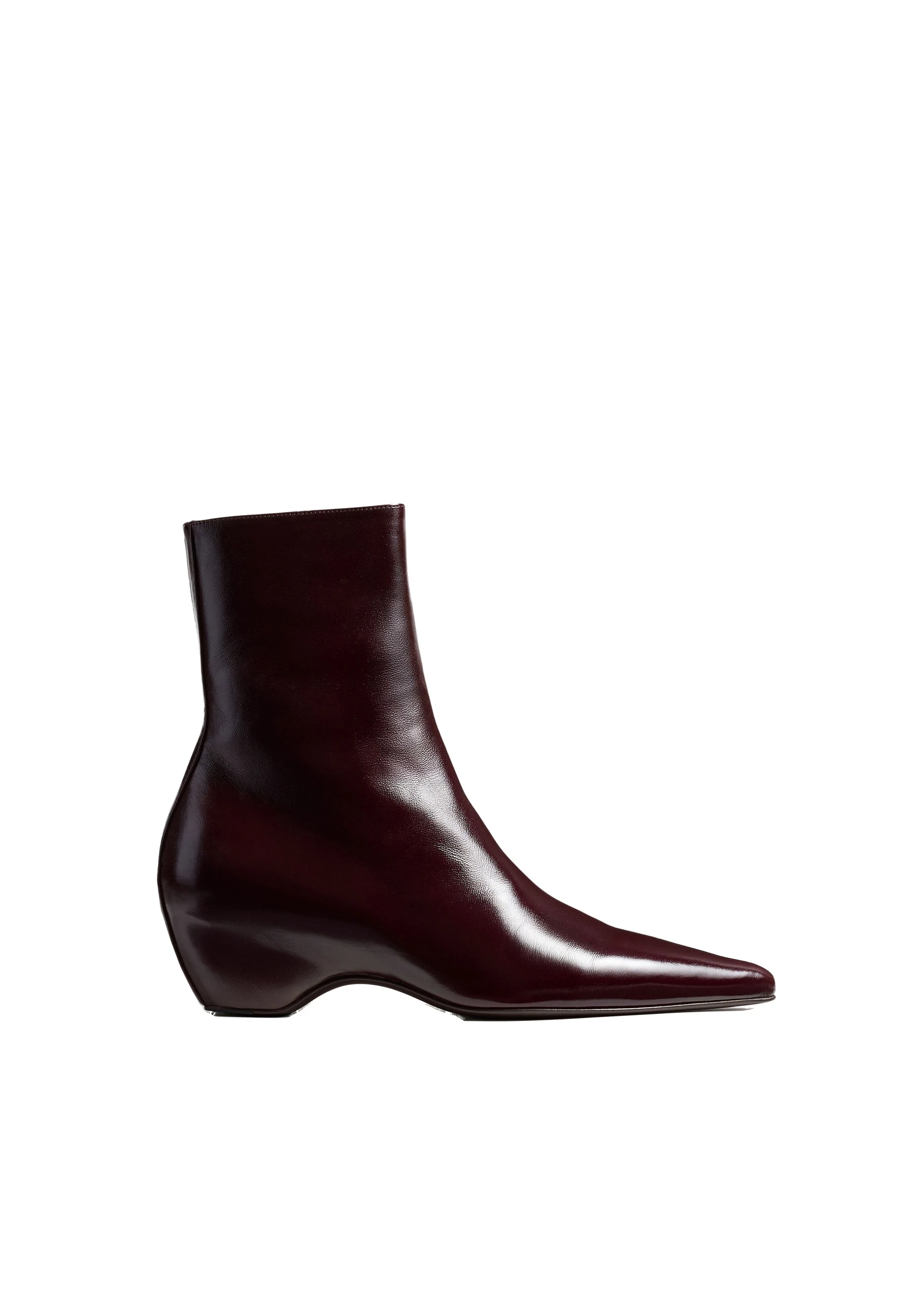 Khaite Sybil Ankle Boot in Bordeaux Glazed Leather | Buy Shoes at Luxury Shoes Khaite Sybil Ankle Boot in Bordeaux Glazed Leather