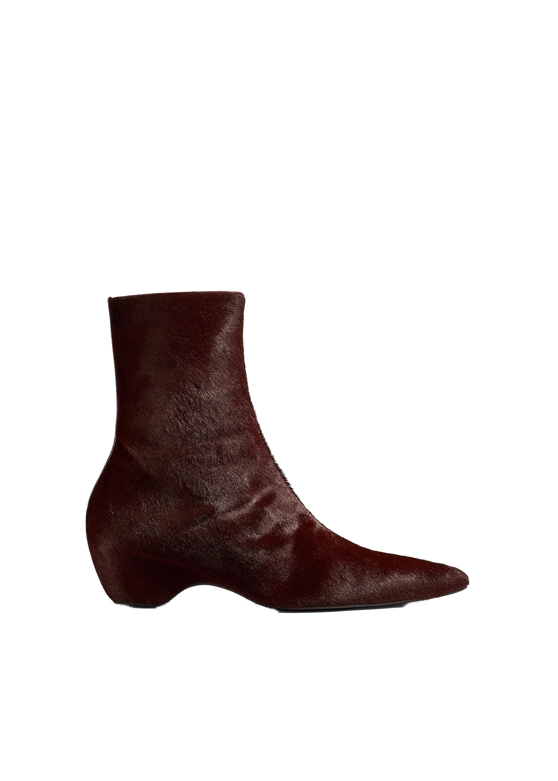 Khaite Sybil Ankle Boot in Rouge Noir Haircalf | Buy Shoes at Luxury Shoes Khaite Sybil Ankle Boot in Rouge Noir Haircalf