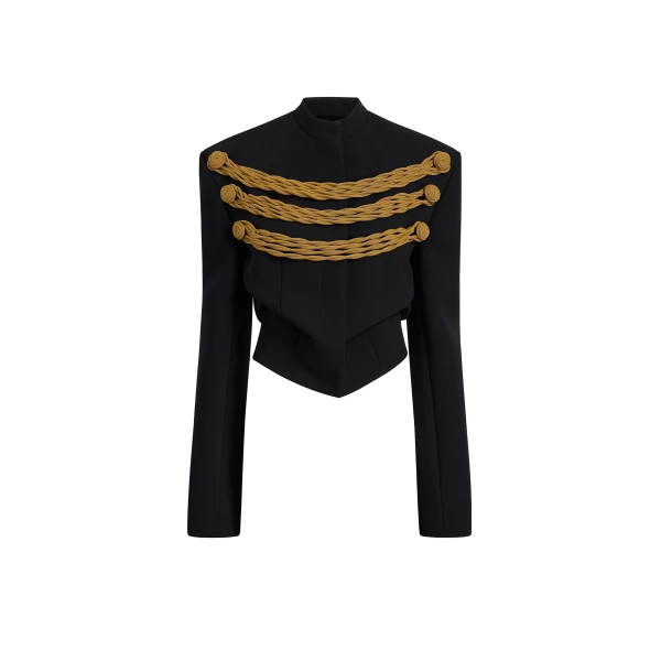 Khaite York Jacket With Cord Embroidery in Black and Gold | Jackets | Luxury Shoes 