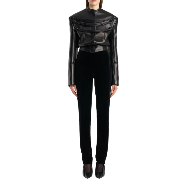 York Jacket with Cord Embroidery in Black Leather - Image 2
