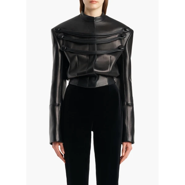 York Jacket with Cord Embroidery in Black Leather - Image 3