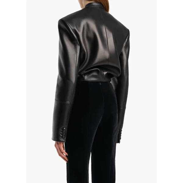 York Jacket with Cord Embroidery in Black Leather - Image 4