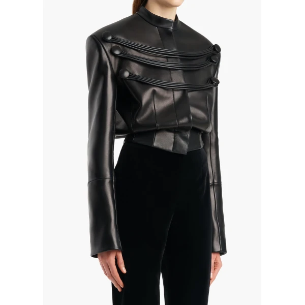 York Jacket with Cord Embroidery in Black Leather - Image 5