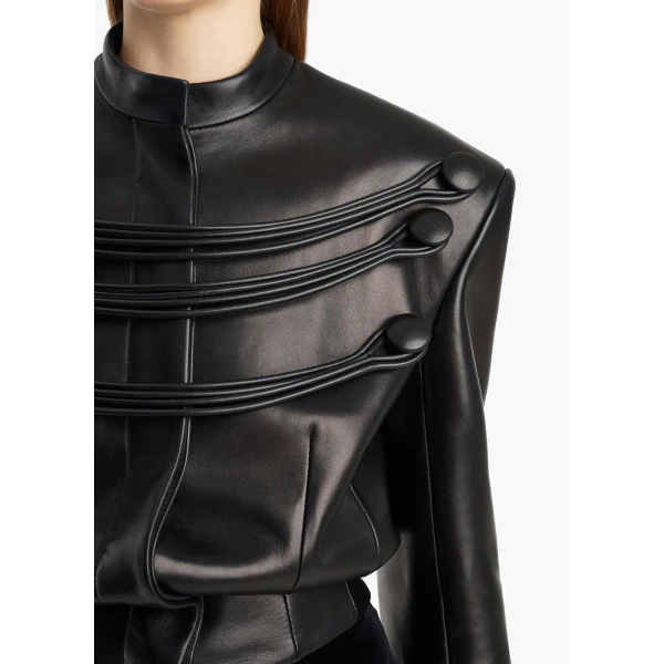 York Jacket with Cord Embroidery in Black Leather - Image 6