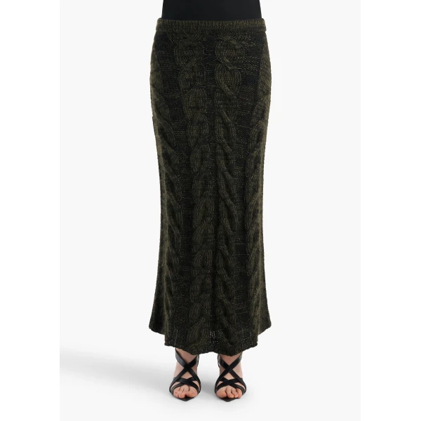 Ziva Skirt in Black and Olive Multi - Image 3