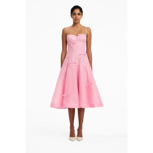 Leo Lin Marisol Bow Midi Dress in Pink view 2