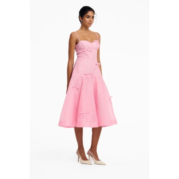Leo Lin Marisol Bow Midi Dress in Pink view 4