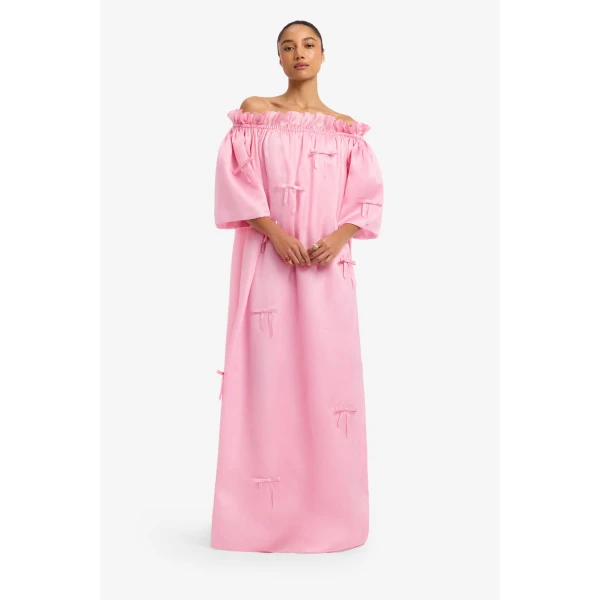 Leo Lin Liana Bow Off Shoulder Maxi Dress in Pink view 3