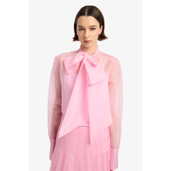Leo Lin Dressage Silk Organza Tie Blouse in Pink view 6