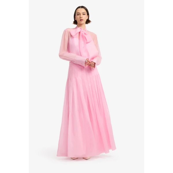 Leo Lin Dressage Silk Organza Tie Blouse in Pink view 3