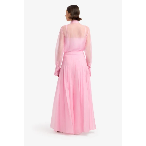 Leo Lin Dressage Silk Organza Tie Blouse in Pink view 5