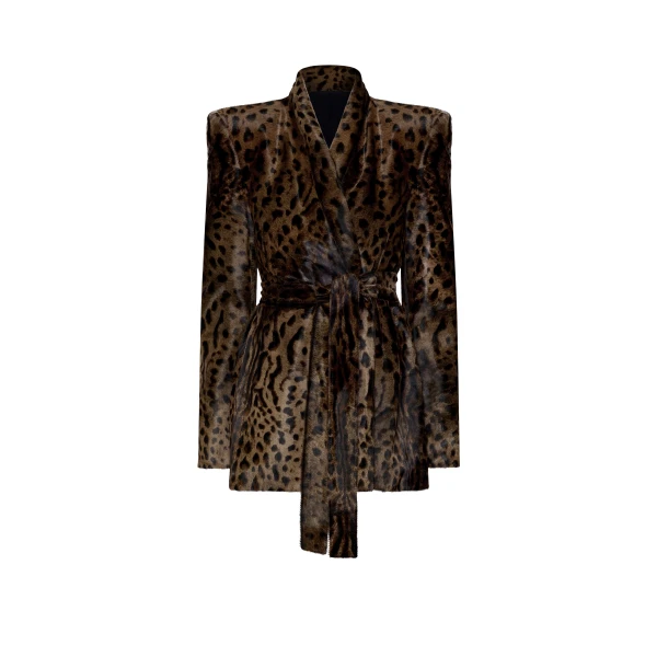 Calf Hair Belted Jacket in Dark Natural
