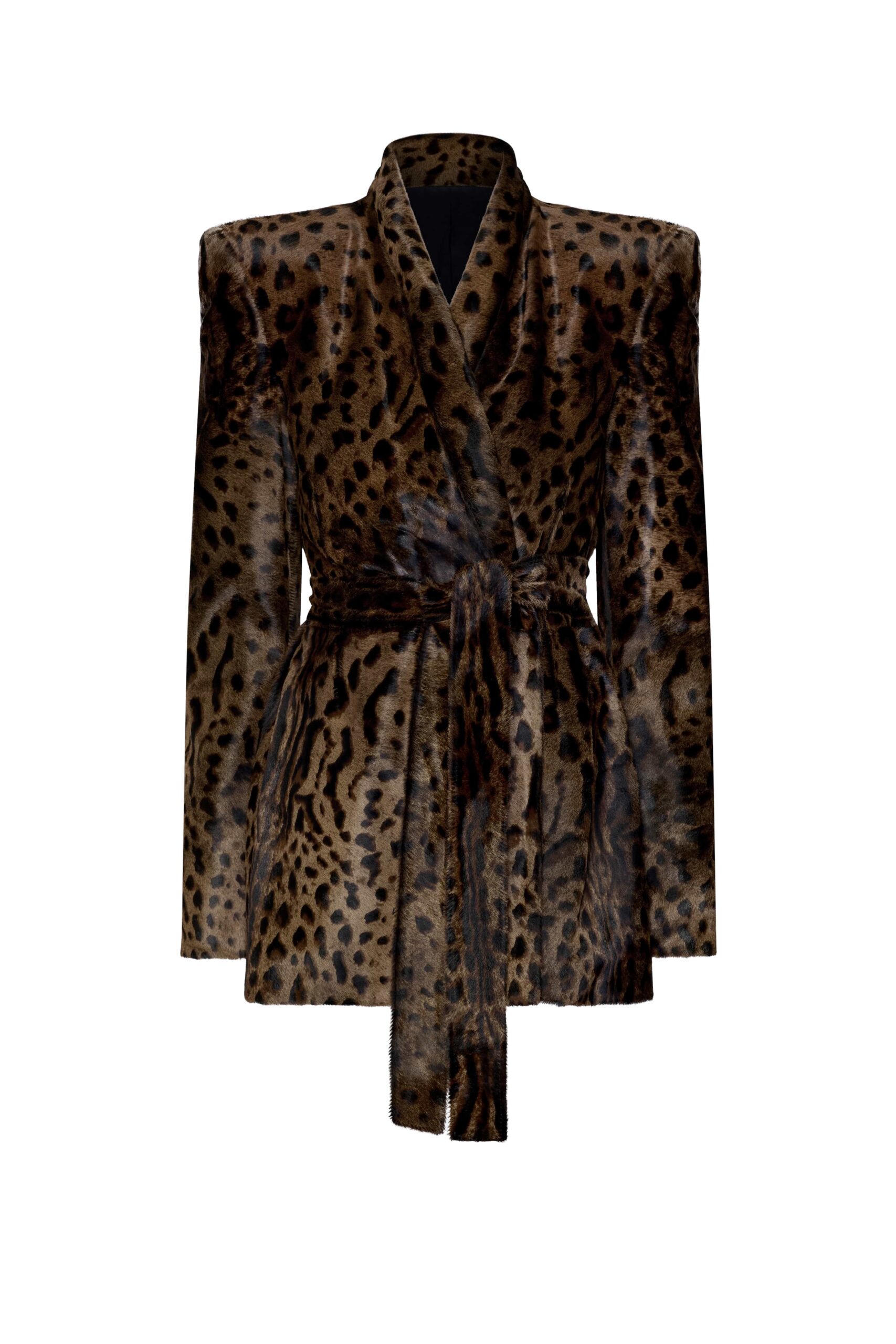 Calf Hair Belted Jacket in Dark Natural