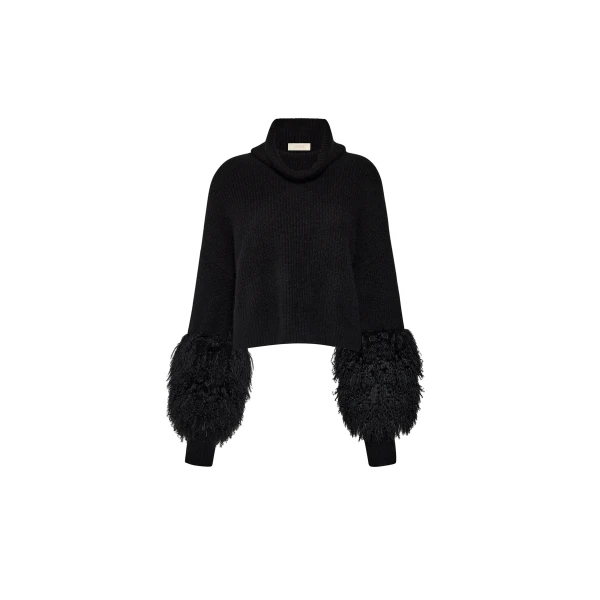 Cashmere Turtleneck Sweater With Shearling in Black