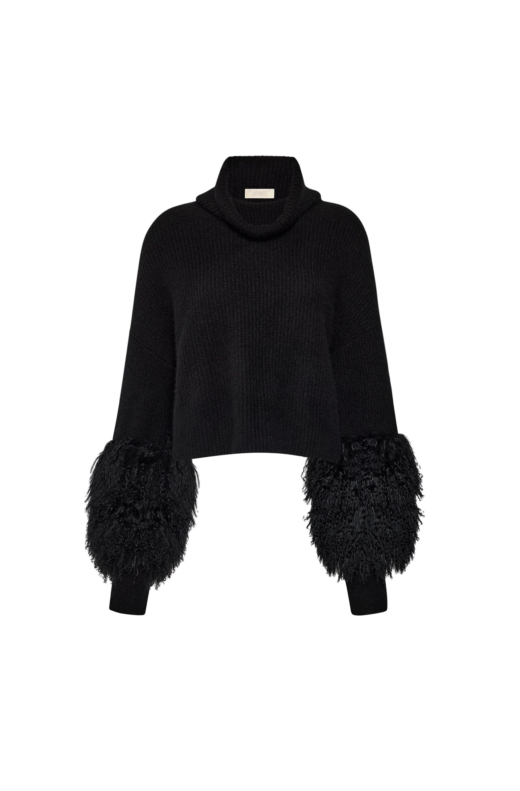 Cashmere Turtleneck Sweater With Shearling in Black