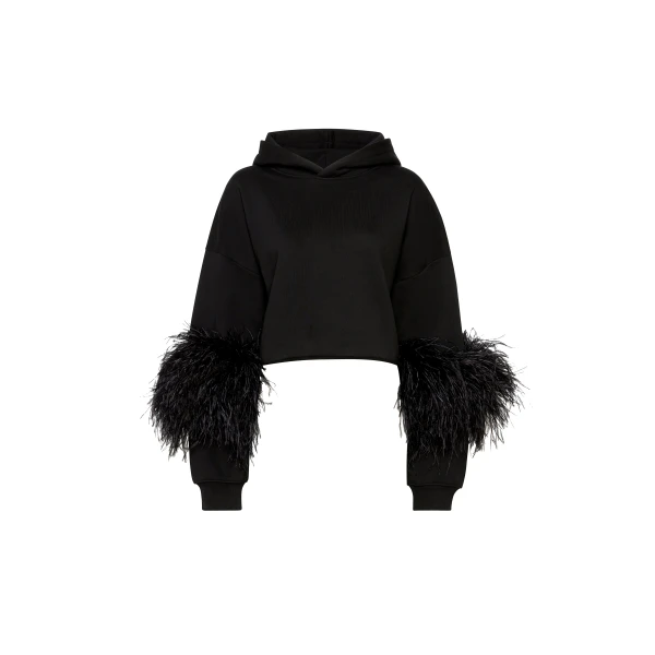 Cotton Sweatshirt With Feathers in Black