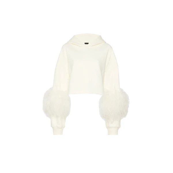 Cotton Sweatshirt With Feathers in Off White