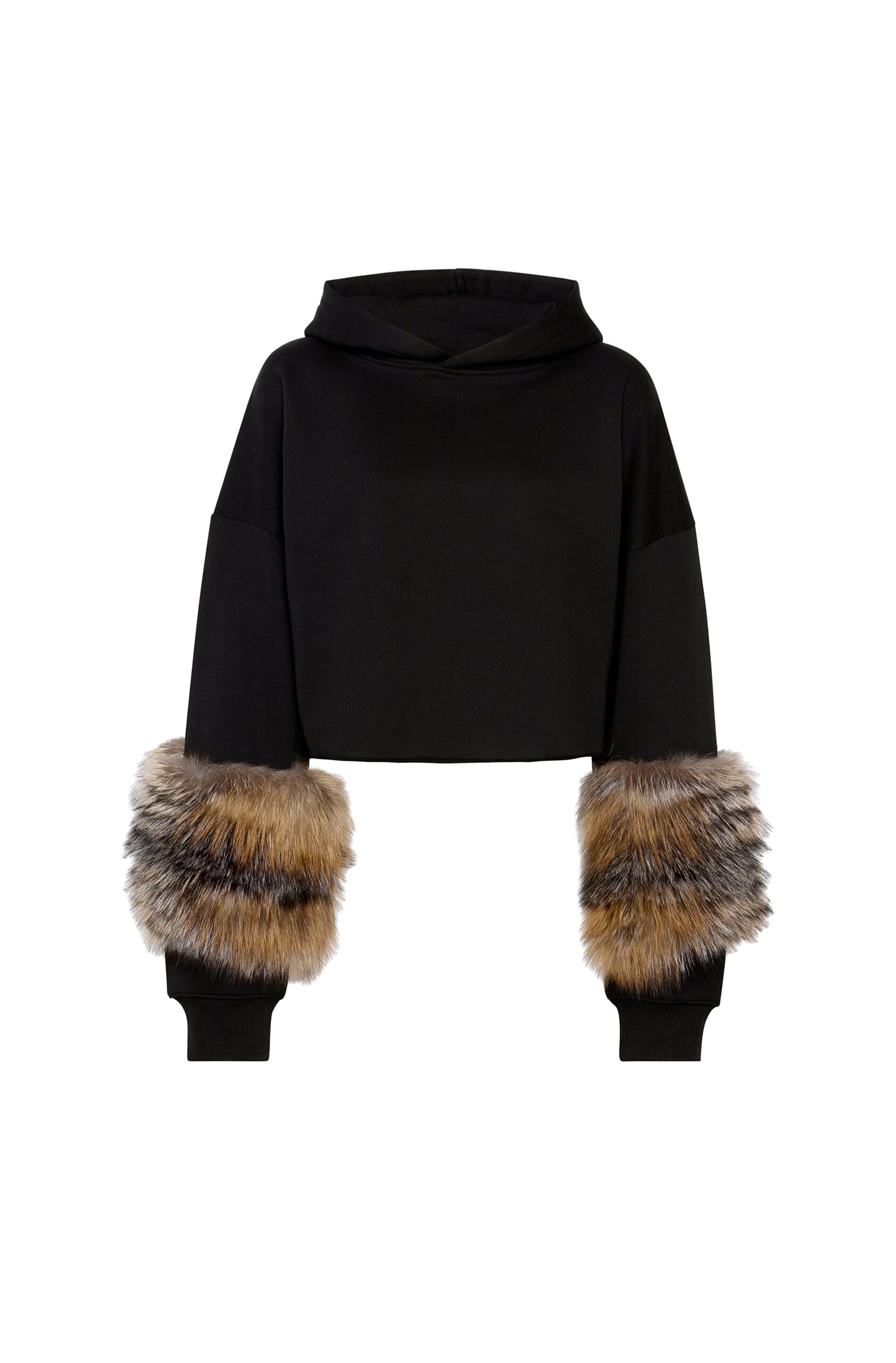 Cotton Sweatshirt With Fur in Black