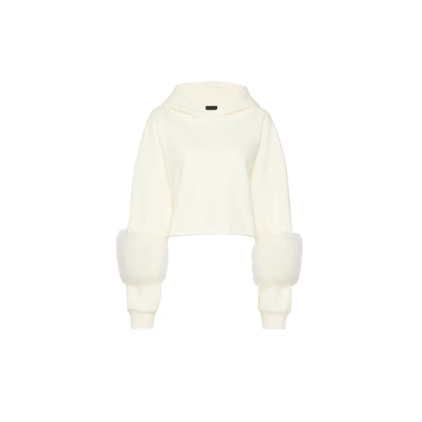 Cotton Sweatshirt With Marabou Feathers in Off White