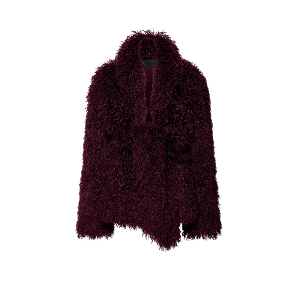 Faux Mongolian Jacket in Burgundy