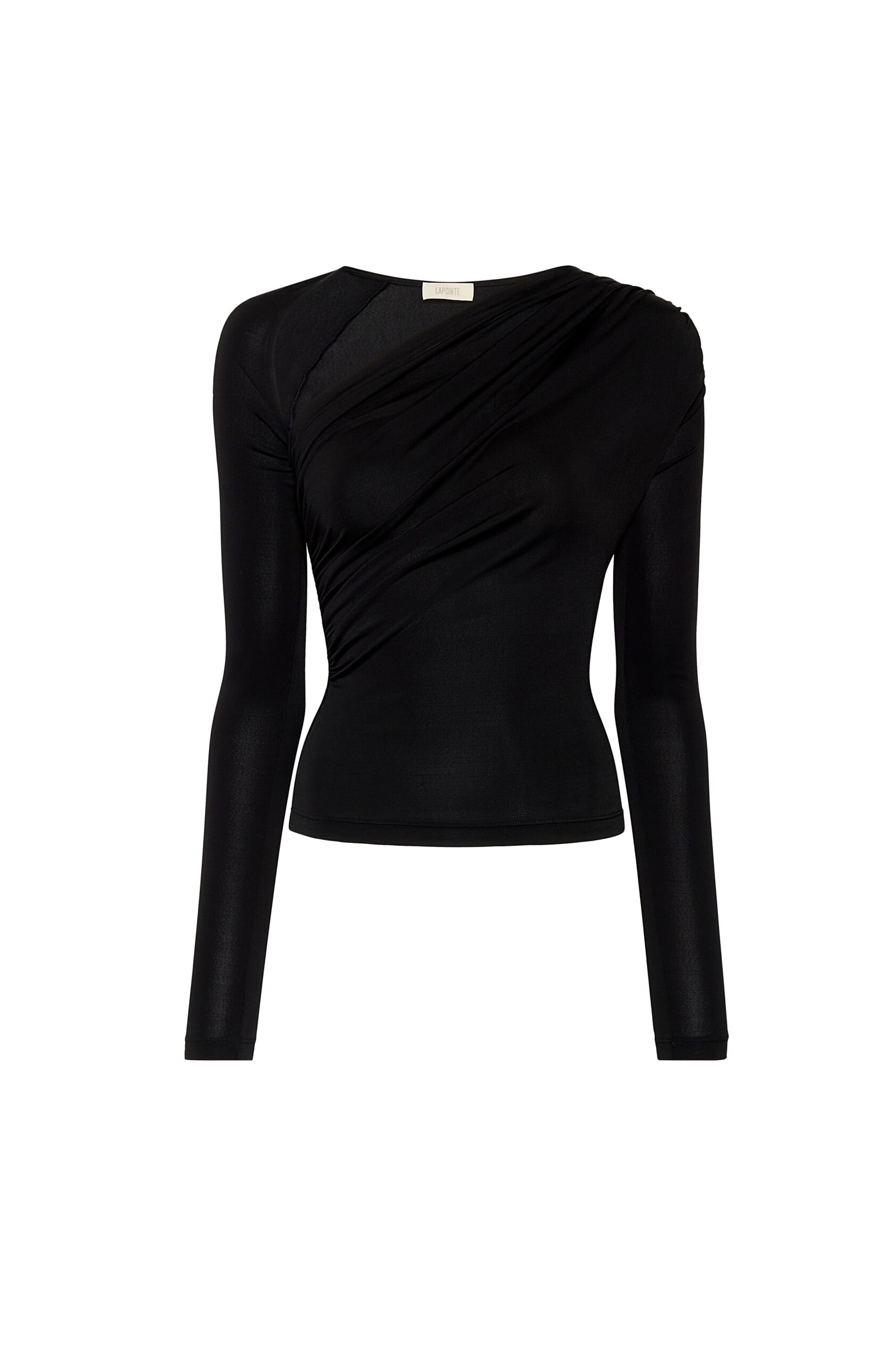 Jersey Asymmetrical Ruched Top in Black