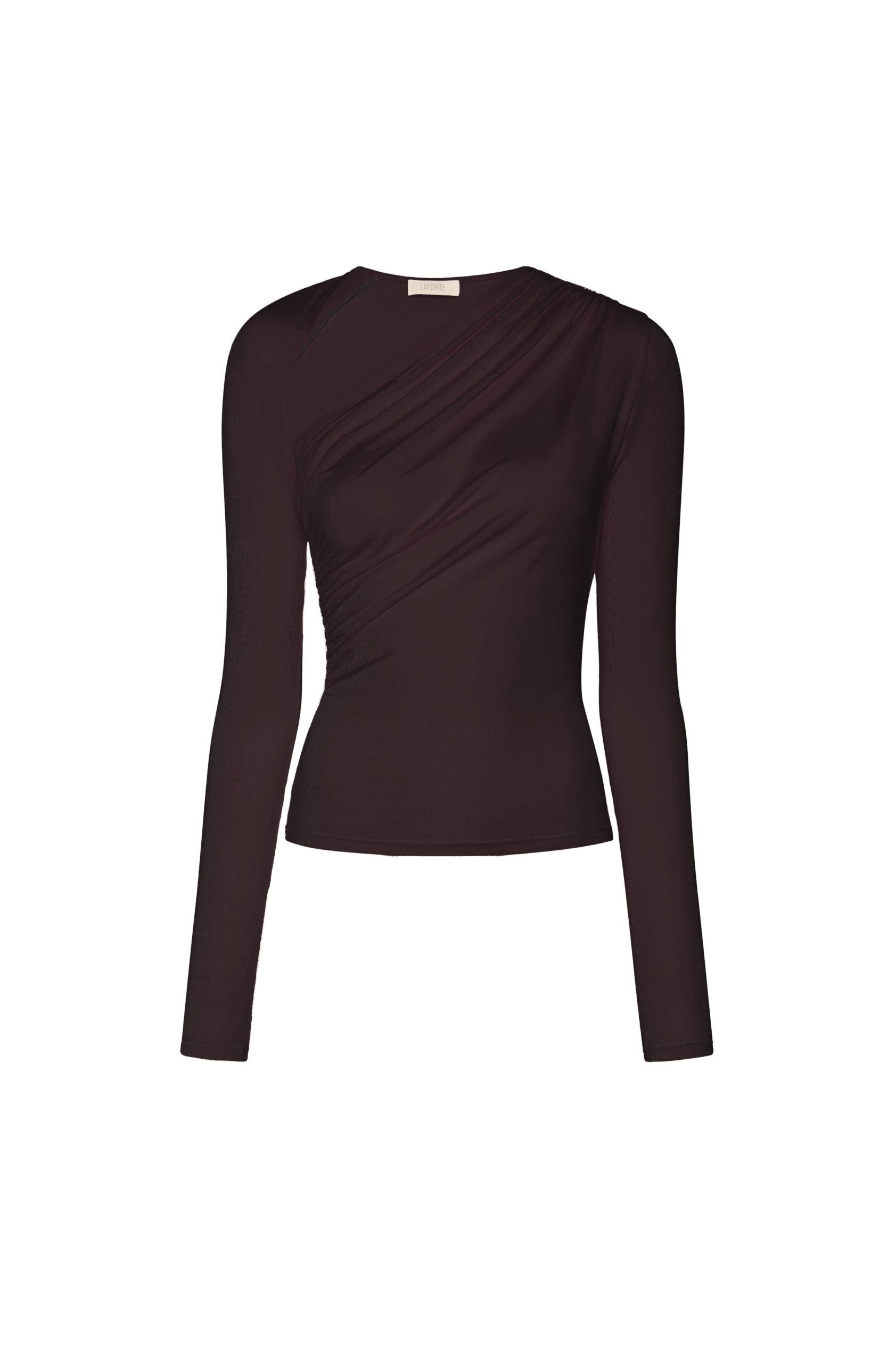 Jersey Asymmetrical Ruched Top in Dark Brown