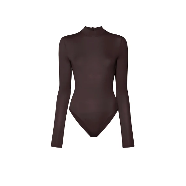 Jersey Mock Neck Bodysuit in Dark Brown