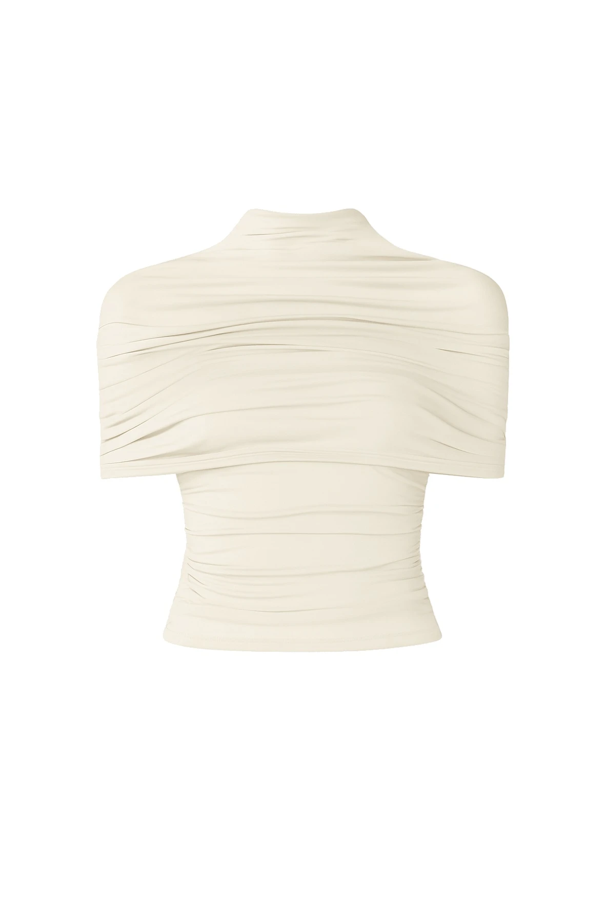 Jersey Mock Neck Ruched Top in Cream