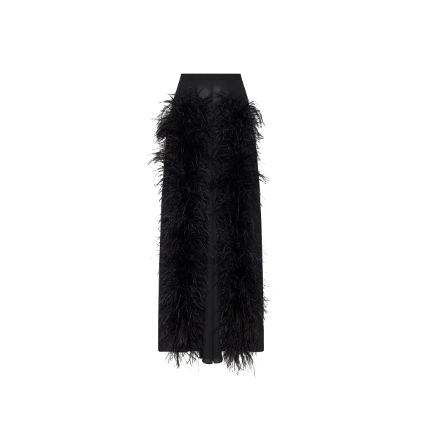 Lightweight Georgette Wide Leg Pant With Feathers in Black
