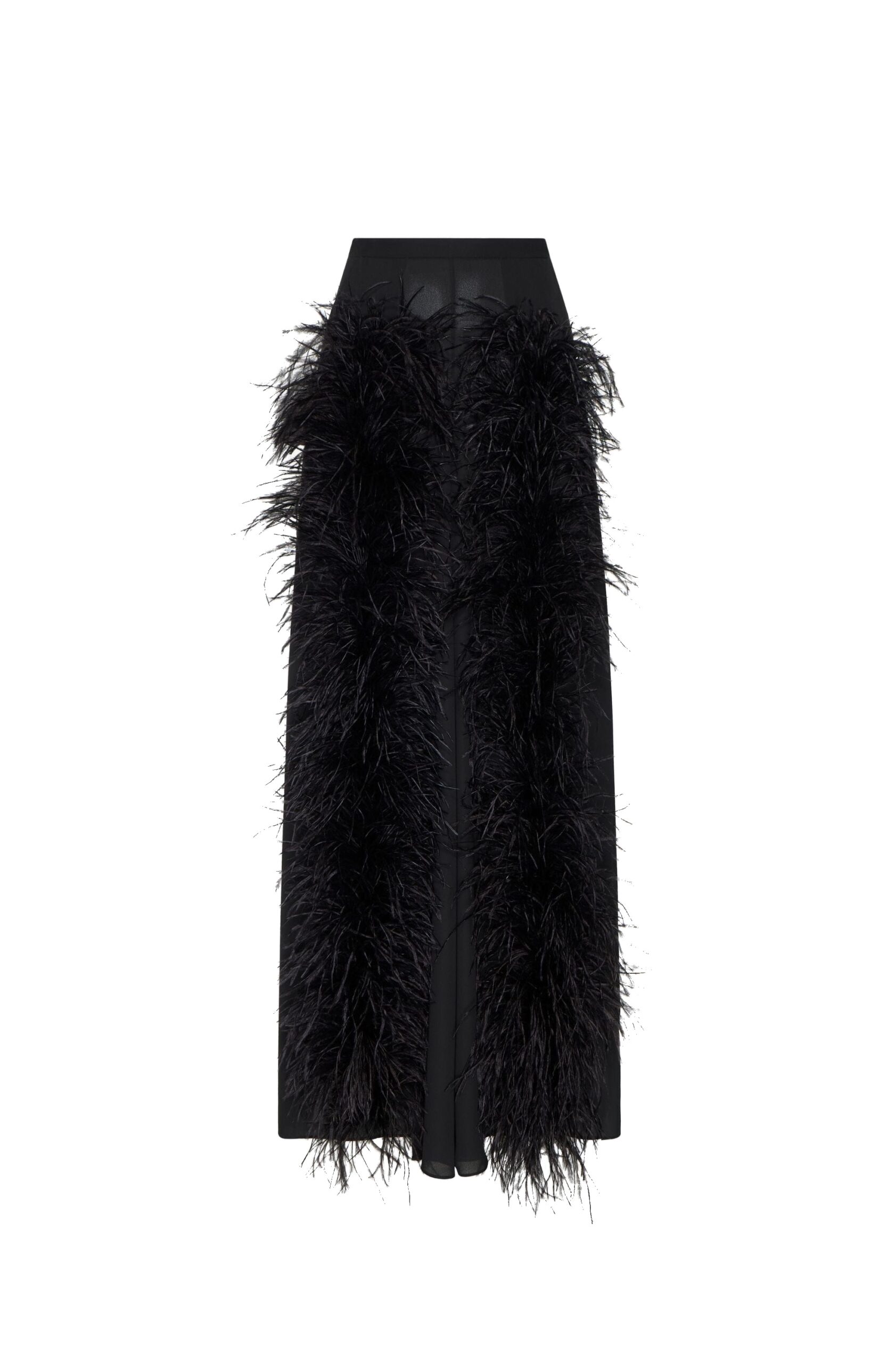 Lightweight Georgette Wide Leg Pant With Feathers in Black