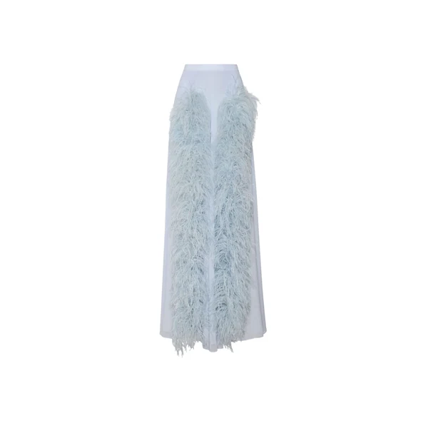 Lightweight Georgette Wide Leg Pant With Feathers in Cloud