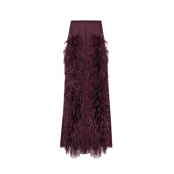 Lightweight Georgette Wide Leg Pant With Feathers in Mulberry