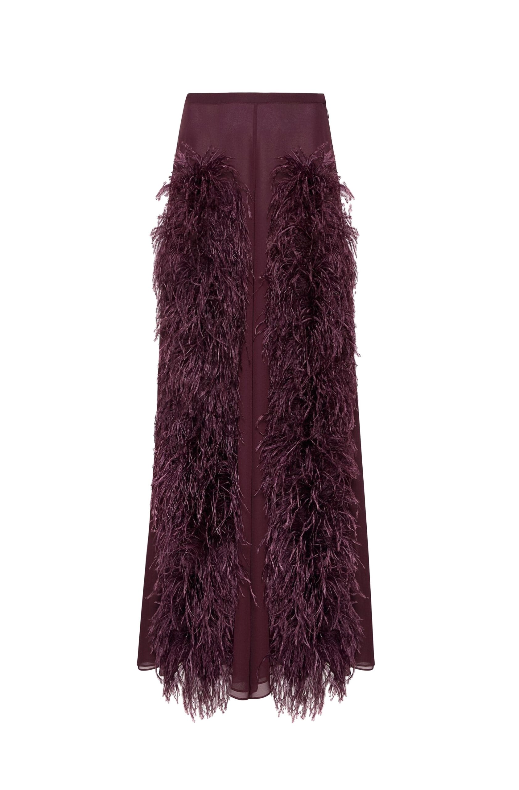 Lightweight Georgette Wide Leg Pant With Feathers in Mulberry