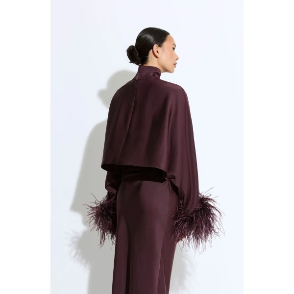 lightweight satin caftan top with feathers