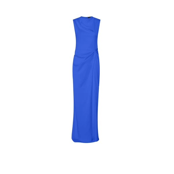 Lightweight Satin Sleeveless Gown With Tucks in Royal Blue