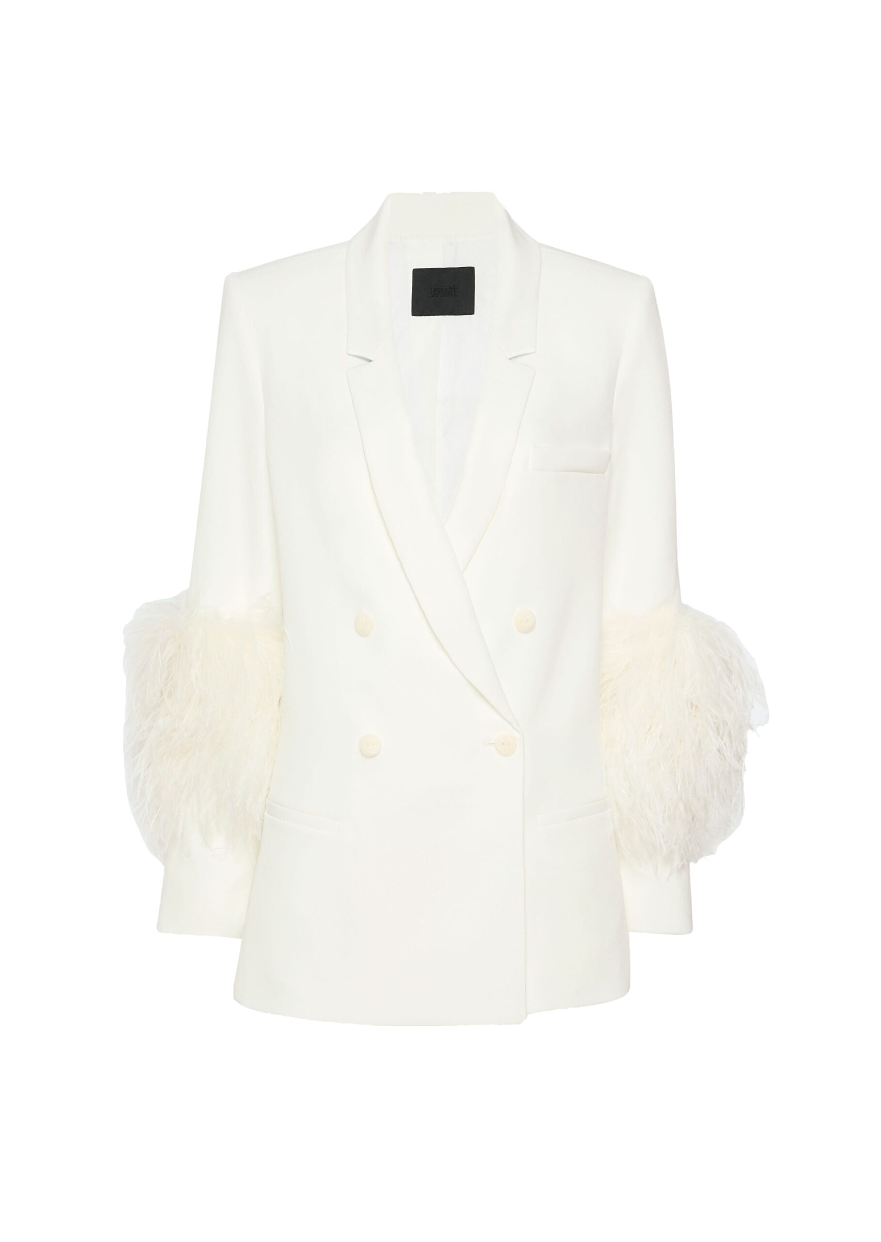 Matte Crepe Blazer With Feathers in Off White