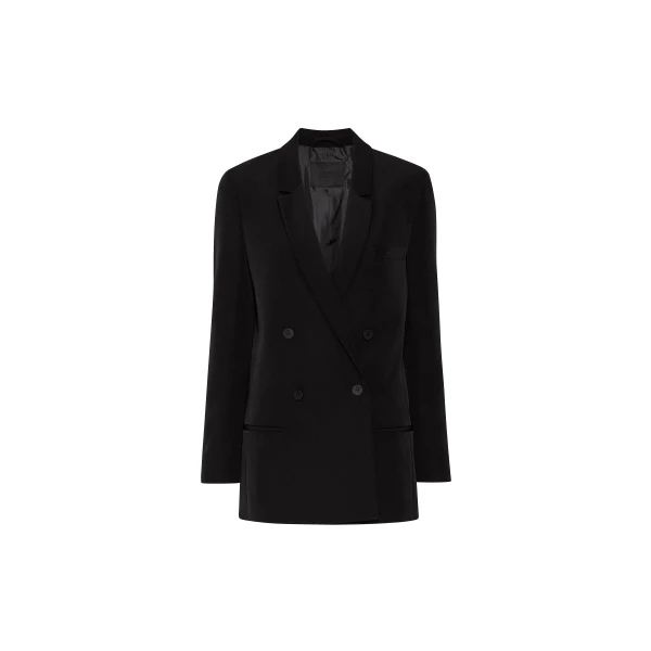 Matte Crepe Double Breasted Blazer in Black