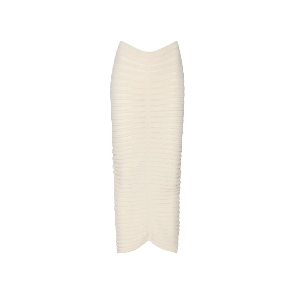 Matte Viscose Wide Ribbed Skirt in Cream