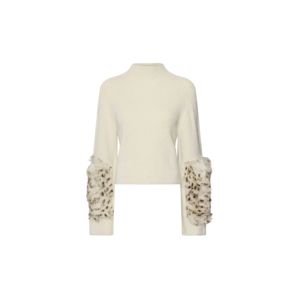 Merino Mock Neck Sweater With Patch in Sand