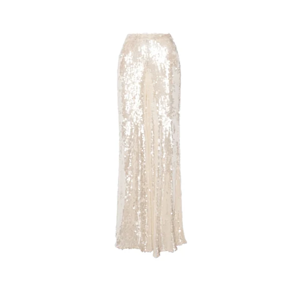 Mesh Sequin Wide Leg Pant in Ecru