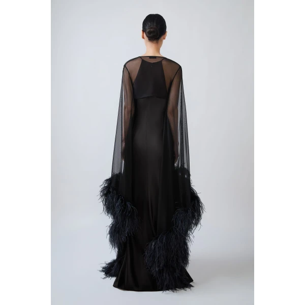 mesh shrug with feathers