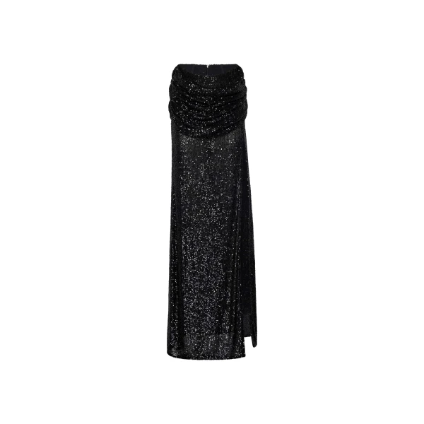 Mini Stretch Sequin Draped Waist Skirt in Black