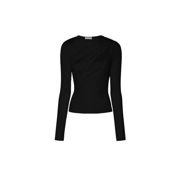 Modal Jersey Asymmetrical Ruched Top in Black
